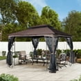 thumbnail image 2 of Perfect Garden 13 x 10 ft Outdoor Patio Metal Gazebo Canopy Tent with Ventilated Double Roof and Mosquito Net, Brown, 2 of 6