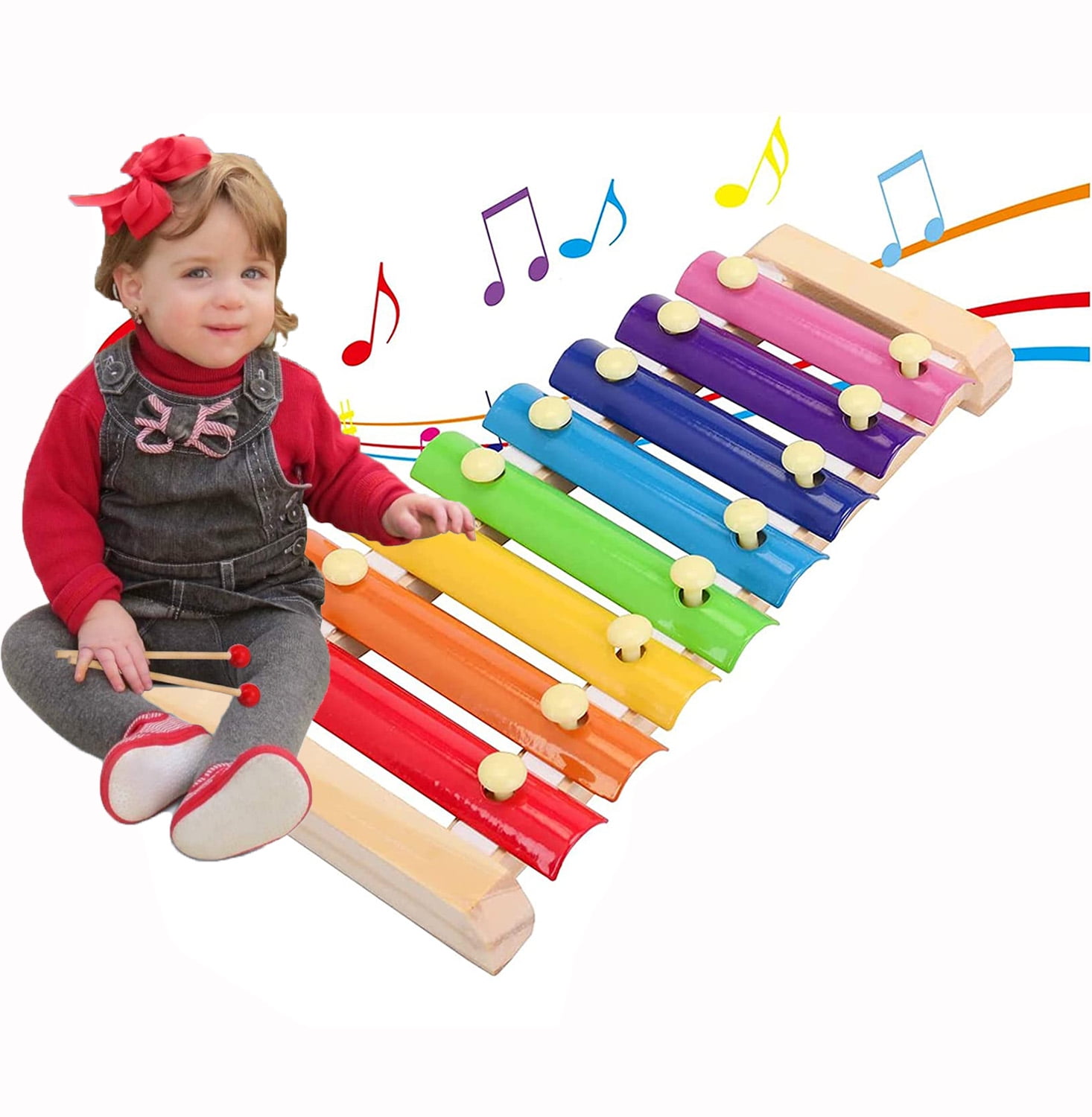 Seenda Xylophone Natural Wooden Glockenspiel for Kids with Metal Bars