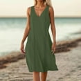 thumbnail image 3 of Hrsba Solid Color V Neck Sleeveless Casual Dress for Women Lightweight Comfy Soft Summer Daily Outfits Dresses, 3 of 5