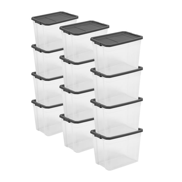 Sterilite Contenant de Rangement Transparent Stacker de 108 Qt avec Couvercle à Loquet, Lot de 12
