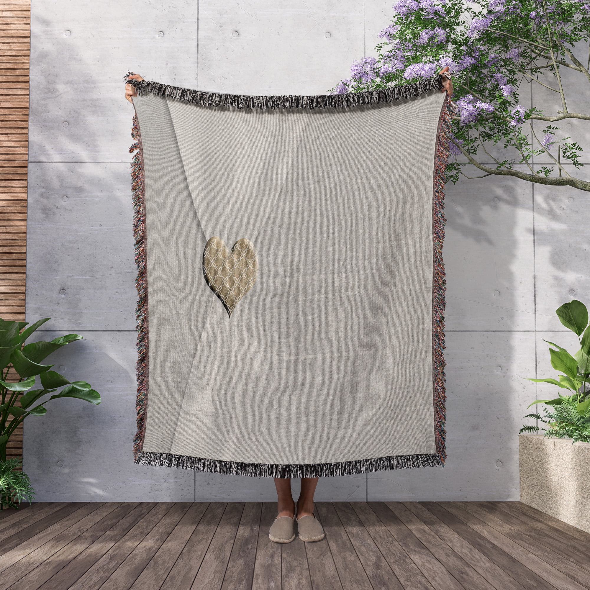 White Satin Ribbon With Gold Heart, Woven Blanket