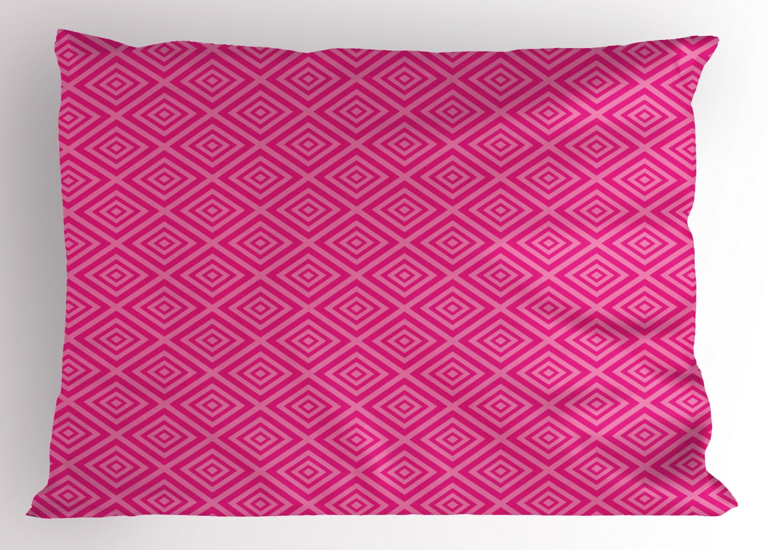 Hot Pink Pillow Sham Darker Colored Squares Pattern Nested Design in
