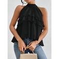 thumbnail image 3 of Women'S Layered Ruffle Hem Sleeveless Halter Chiffon Blouse Flowy Tank Tops Black XXL, 3 of 8