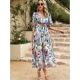 thumbnail image 6 of Women's Printed Puff Sleeve Midi Dress 100% Polyester Feminine Elegant Party Dress for Summer and Special Occasions, 6 of 15