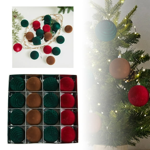 16PCS Flocked Christmas Balls - Pink Velvet Xmas Tree Ornaments Set, Shatterproof Holiday Decorations for Winter, Wreaths & Festive Parties