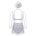 thumbnail image 4 of iiniim Kids Girls Jazz Tango Dance leotard Outfit Long Sleeve Sparkle Sequins Tassles Hollow Back Silver 8, 4 of 6