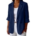 thumbnail image 2 of Puyaiuu Women Linen Blend One Button Roll Up Sleeve Blazer With Pockets Casual Office Lightweight Suit Jacket Navy L Gift, 2 of 7
