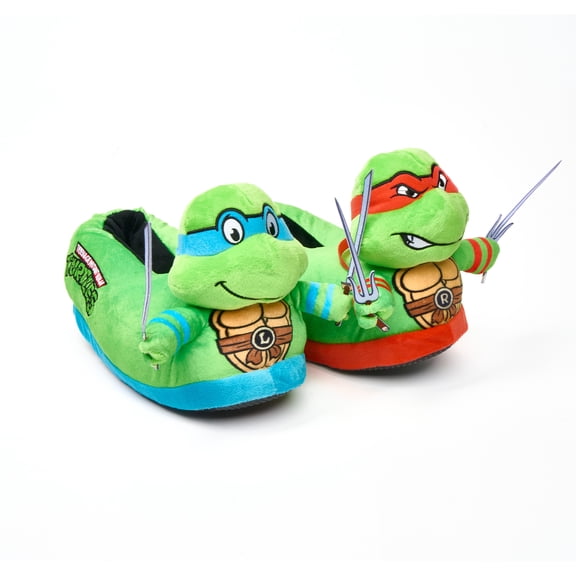 ODD SOX – TMNT Raph and Leo 3D Slippers Large for Men & Women – Soft Plush Indoor House Shoes, Cozy