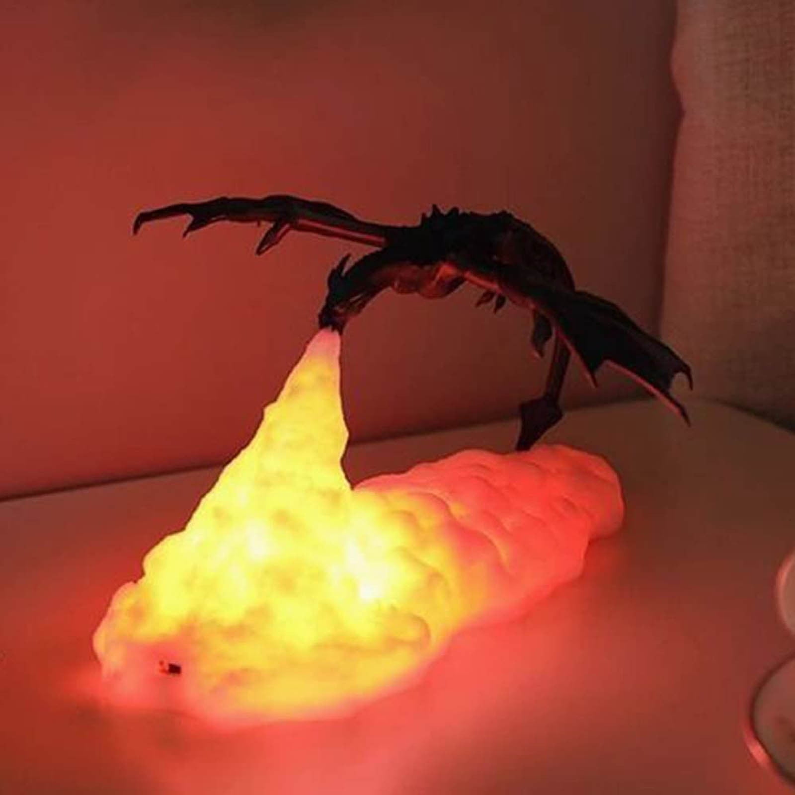 Wovilon Fire Dragon Lamps, 3D Printed Volcano Dragon Lamps Night Light Moon Light with Usb Rechargeable, Desktop Lamp for Bedroom Office Children Gifts