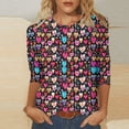 thumbnail image 2 of Penkiiy Chemises de la Saint-Valentin pour Femmes Manches 3/4 Col Rond Blouses Décontractées Imprimé Mignon Tuniques Tops 2025 m Multicolore, 2 of 5