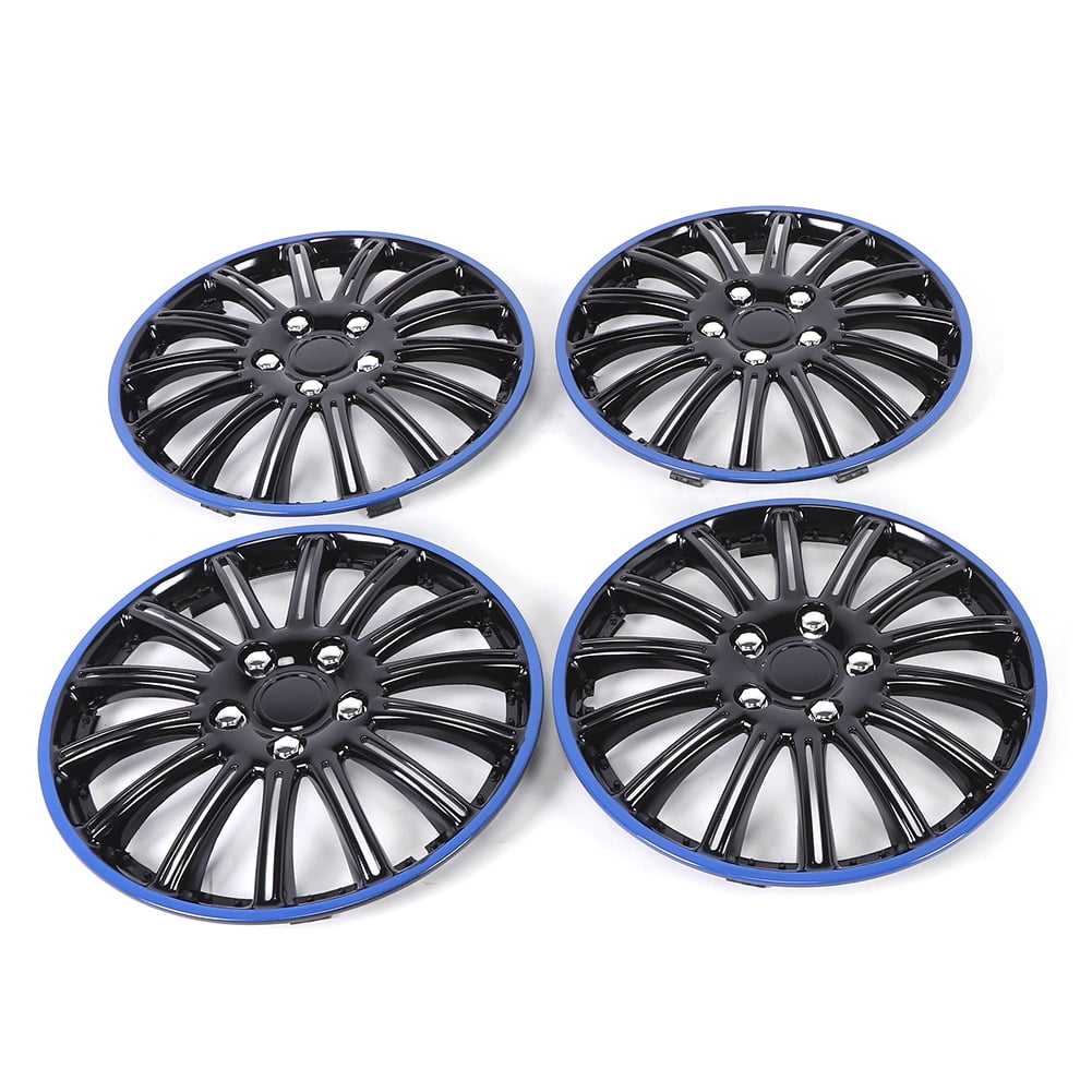 Qiilu Wheel Cap Car Accessories 15in Wheel Hubcap Snap On Hub Caps Cover Black Blue Fit For R15 Tire Steel Hubcaps