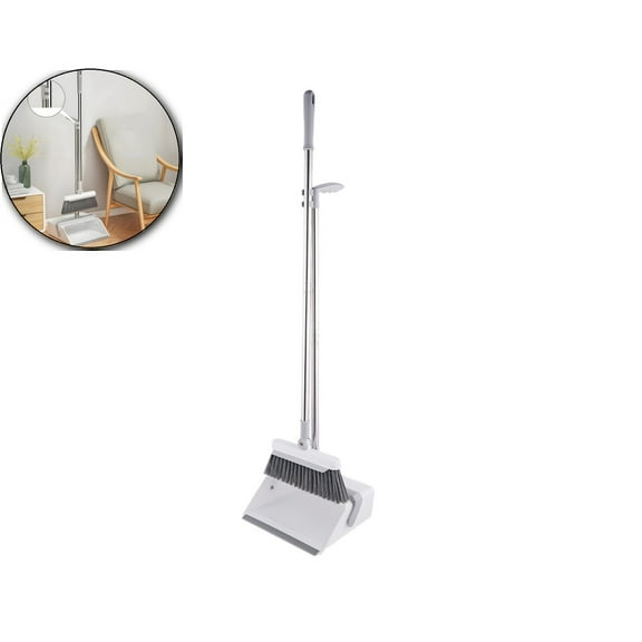 VQPeo Standing Dustpan Broom Set Handheld Broom with Dustpan for Home and Office Cleaning, Efficient Trash Collection Non-Stick Hair Removal for Indoor Outdoor Use