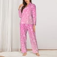 thumbnail image 2 of Fuzoiu Breast Cancer Pink Ribbons Awareness Print Women's Long-Sleeved Pajama,Lounge Button Down Nightwear,Womens Notch Collar Pajama Set-X-Large, 2 of 7