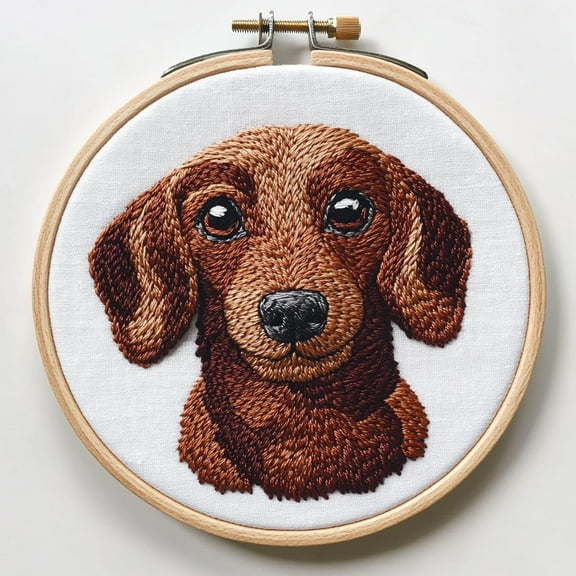 DIY Punch Needle Kits for Beginners Cute Brown Dachshund Dog with Hoop Embroidery Punch Needle Starter Set Easy for Adults and Kids Festival Gift and Decor 20x20cm