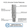 thumbnail image 3 of Accusize 1-1/16'' Cutting Dia, 3/4'' Weldon Shank, H.S.S. Annular Cutter, 3'' Cutting Depth, 2083-2022, 3 of 4