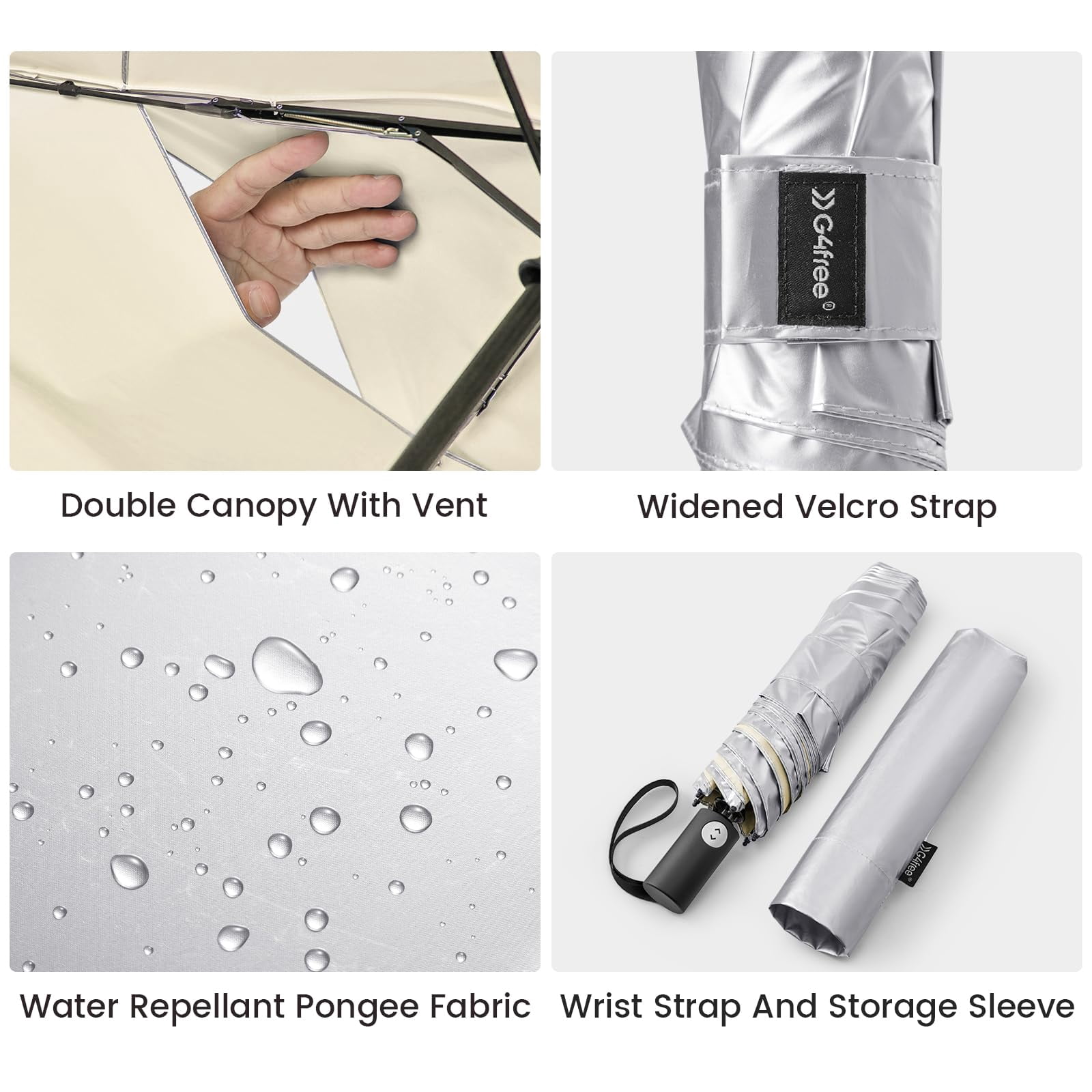 G4Free Travel Umbrella Ultralight UPF 50+ UV Protection Compact Sun Umbrella, Double Canopy Super Slim Small Portable Automatic Anti-bounce Close