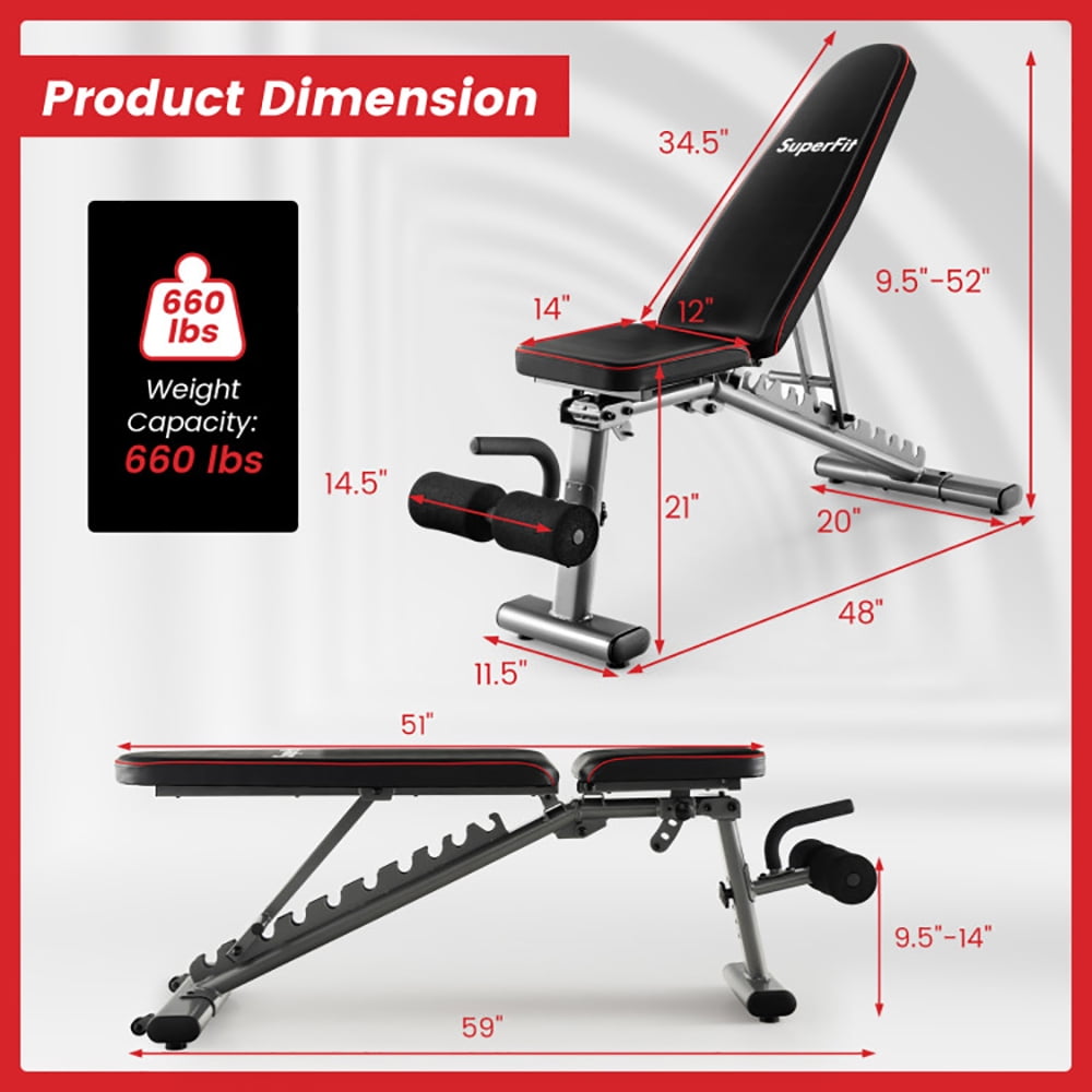 Yardi Yard 660 LBS Strength Training Bench with 10 Back and 3 Seat for Full Body Workout-Black, Weight Bench, Adjustable Strength Training Bench for Full Body Workout with Fast Folding