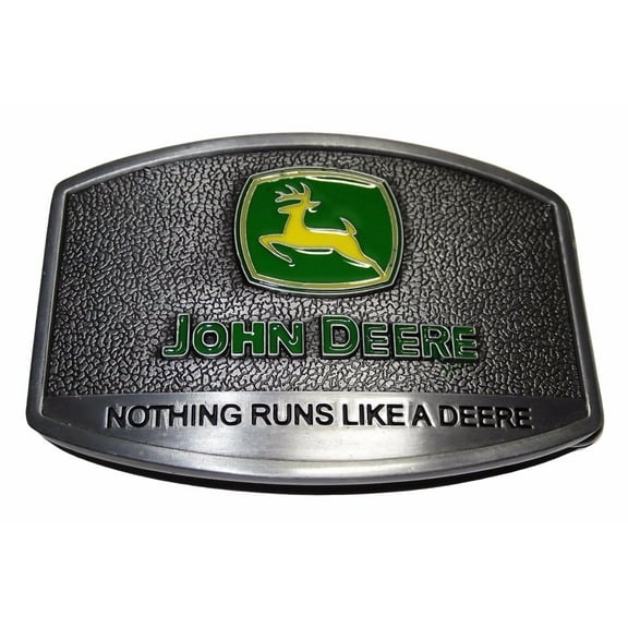 Mainstreet Classics "Nothing Runs Like A Deere" Pewter Finish Belt Buckle, Enamel Accents, Gray