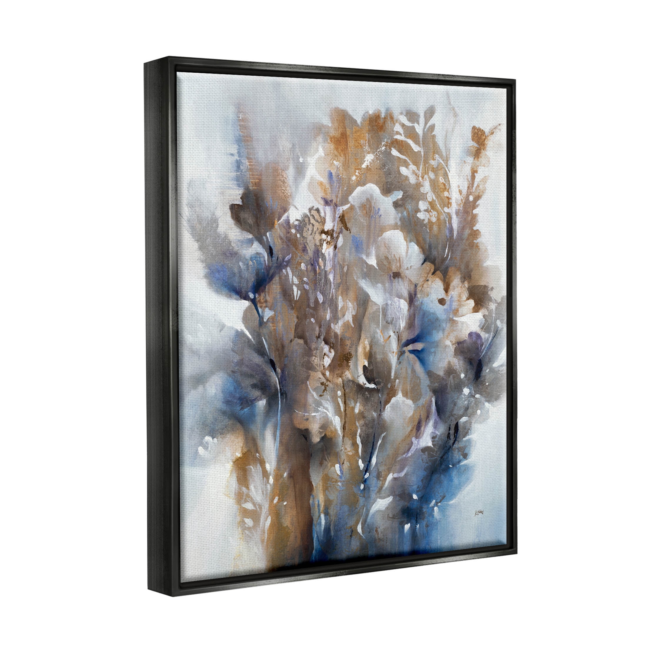 Stupell Industries Modern Flower Bouquet Composition Painting Jet Black Floating Framed Canvas Print Wall Art, Design by K. Nari
