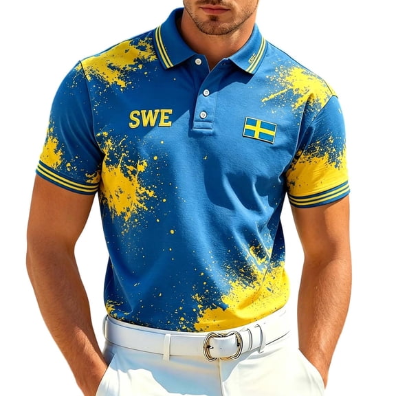 SJLDQY 2026 Sweden Soccer Polo Shirts for Men Short Sleeve International Football Polo Shirt For Fans Sverige Flag Graphic Lightweight Summer Workout Golf Shirts