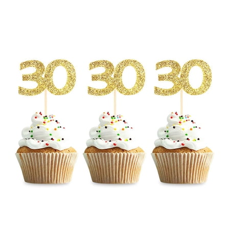 10pcs 30th Cupcake Toppers Gold Glitter 30 Birthday Cupcake Picks Party Decoration Supplies