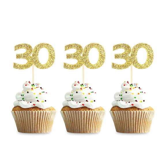 10pcs 30th Cupcake Toppers Gold Glitter 30 Birthday Cupcake Picks Party Decoration Supplies