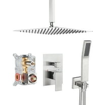 Cobbe Shower Set 10-inch Ceiling Mounted Rainfall Shower Head and Hand Shower Combo with Rough-in Valve Brushed Nickel