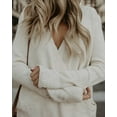 thumbnail image 4 of Women Long Sleeve Deep V Neck Knit Sweater Wrap Front Loose Tops Pullover Jumpers for Women, 4 of 6