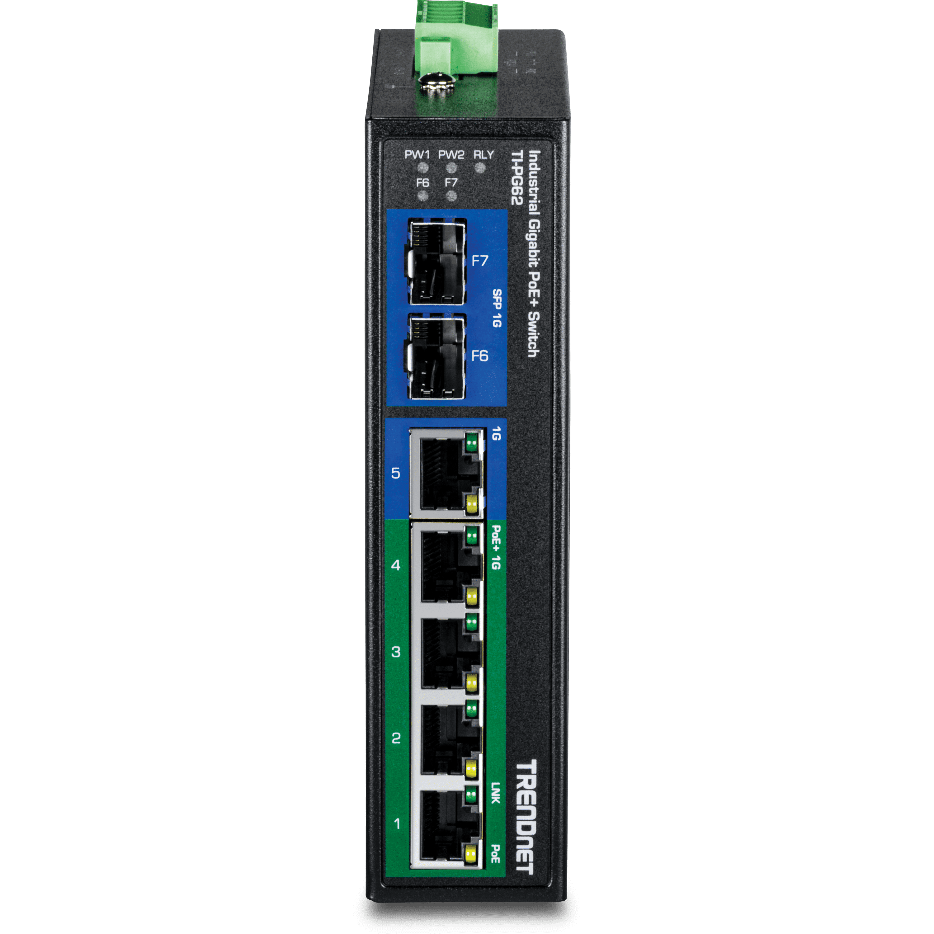 TRENDnet  TI-PG62, 6-Port Hardened Industrial Gigabit PoE+ DIN-Rail Network Switch