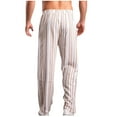 thumbnail image 6 of safuny Men's Pants Comfy Lounge Casual Striped Fashion Full Length Trousers Pajamas for Husband Boyfriend Son Home Clothes Loose Couple Air Conditioning Pants Khaki L, 6 of 7
