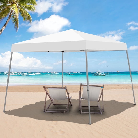 Ainfox 8 x 8 ft Pop up Canopy Tent, Instant Slant Outdoor Gazebo for Beach, Sun Shade,Outdoor Activies,White