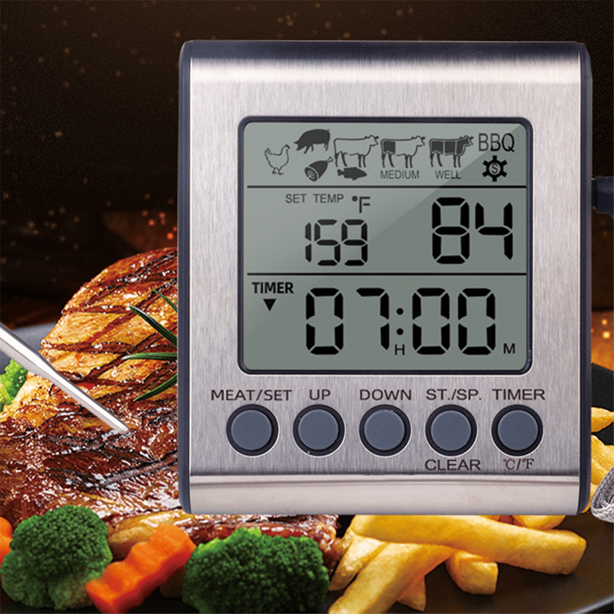 Dual Probes Digital Outdoor Meat Thermometer Cooking BBQ Oven Thermometer with Big LCD Screen for Kitchen,1set * 6031 dual probe food grill thermometers(with 1 x AAA battery)