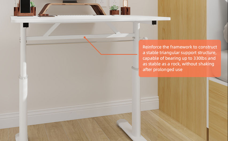 Lisonu Adjustable Standing Desk, Manual Hand Crank Sit-Stand Workstation, 33x24 Inch Home Office Computer Desk, Ergonomic Height-Adjustable Study Table, White Wood and Iron Frame