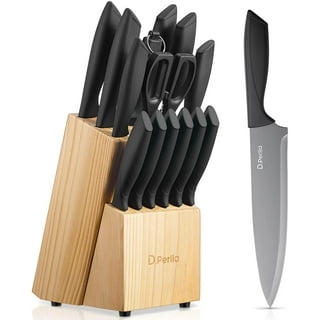HD HUNTER.DUAL Knife Set, 15 Pcs Black for Kitchen with Block, Dishwasher Safe, Self Sharpening, 6 Steak Knives, Anti-Slip Handle.