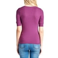 thumbnail image 3 of Junior & Junior Plus Basic Cotton V Neck Elbow Sleeve Tee Shirt Top, 3 of 3