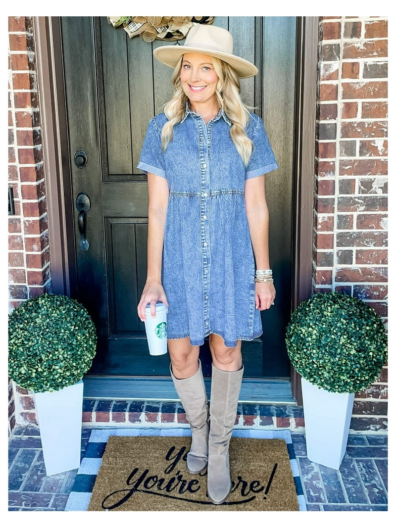 princess polly baby blue dress Vintage 70's Denim Babydoll Dress with Floral main image 1