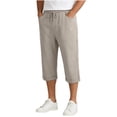 thumbnail image 5 of DODADAWANJ Mens Capri Pants Baggy Straight Leg 3/4 Capris Cotton Linen Solid Color Elastic Waist Below Knee Shorts Summer Casual Outfits Beige S, 5 of 8