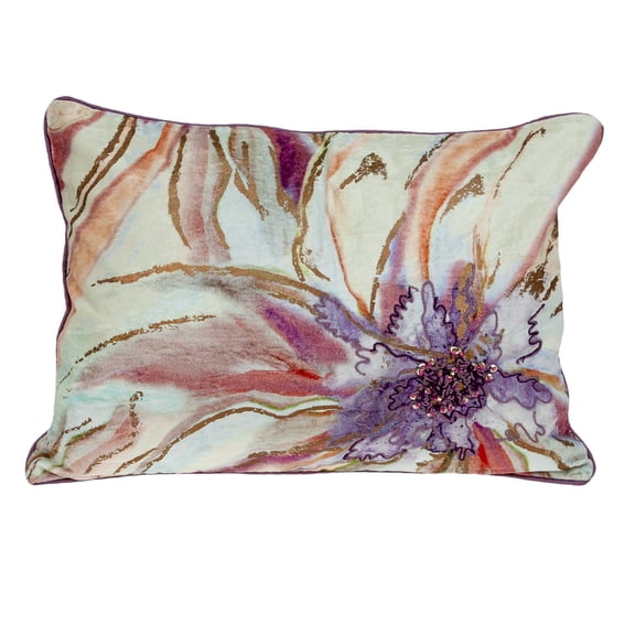 Parkland Collection Zinnia Purple Floral Decorative Lumbar Throw Pillow, 14 x 20 Cotton Accent Pillow