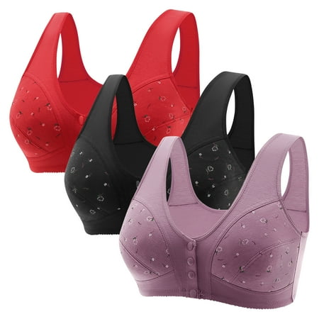 Black of Friday Deals!Clearance Staron 3PC Bras for Older Women Soft Strap No Underwire Bras Front Closure Comfortable Bras Wireless Everyday Bra No Steel Bras