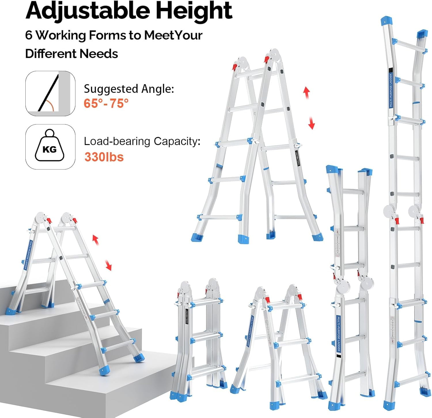 BaytoCare Extension Ladder, 13ft Reach Height A Frame 3 Step Ladder, Muti Position Telescoping Ladder, 330 lbs Capacity, Flared Leg Design