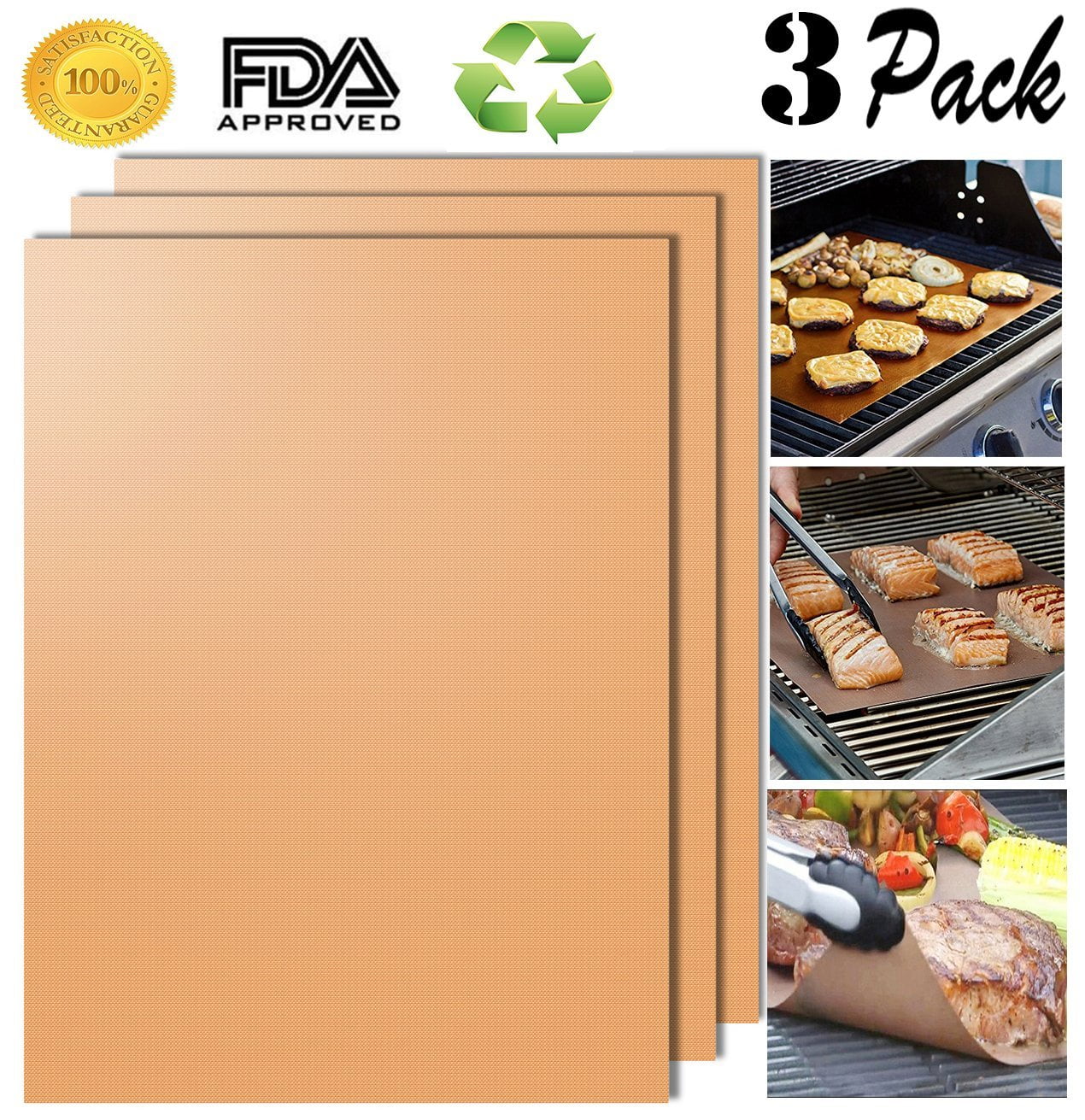 Grill Mat And Bake Mat Set Of 3 Non Stick Bbq Grill Baking Mats