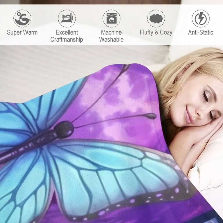 Purple Butterfly Throw Blanket – Soft Microfiber Blanket For Women, Girls, Sofa, Bed, Home Decor (60x50 Inches)
