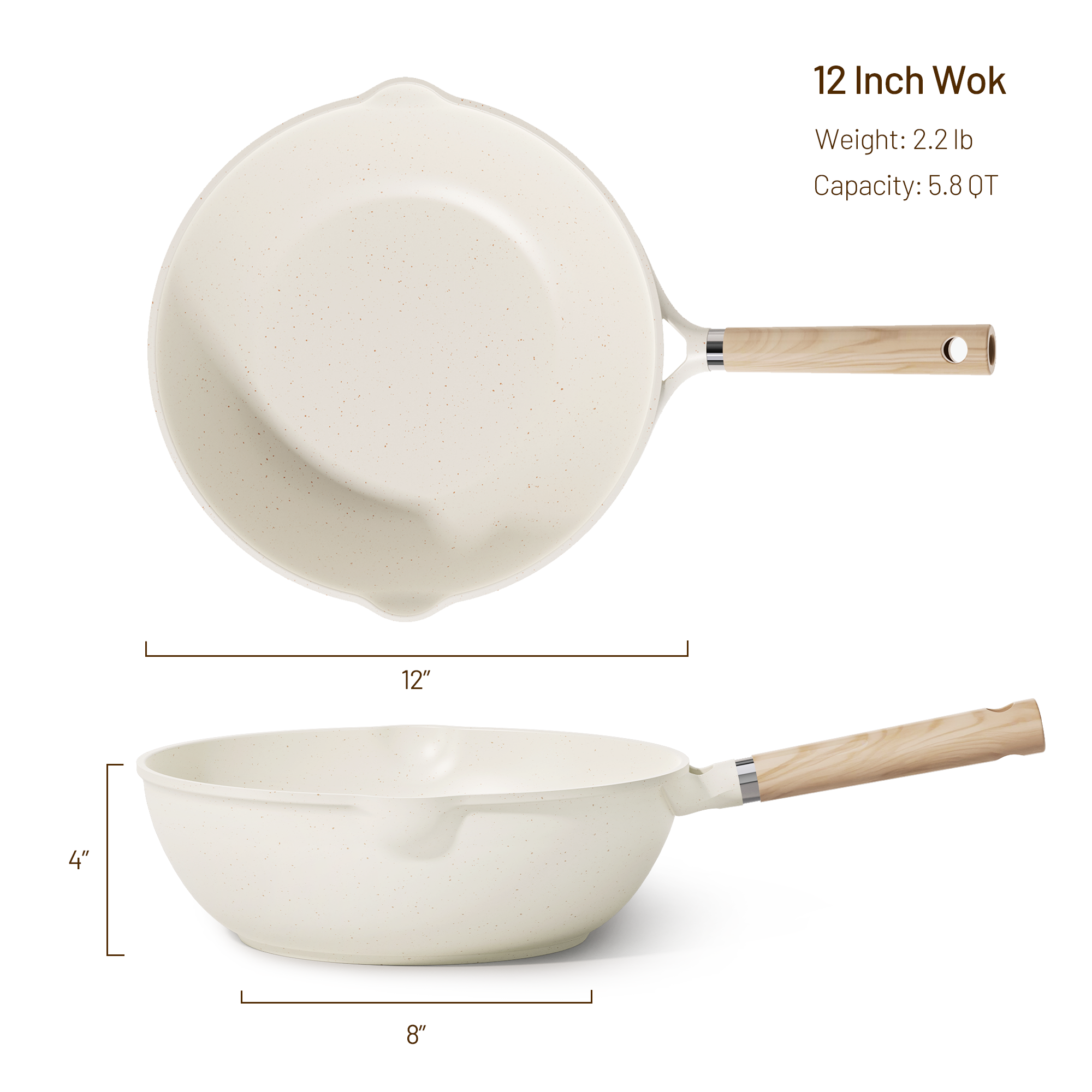 Carote 12-Inch Nonstick Wok, White Granite, 5.8 Qt photo 2