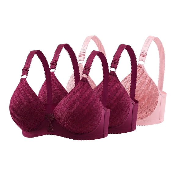 Tsesme Wireless Bra for Women Lace Embroidery Push up Padded Bralette Adjustable Straps Comfy Bras 3 Pack