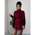 thumbnail image 4 of Women's Khaki Cloak Shawl Scarf Waist Belt Decor Jacket, Burgundy, Sizes, 4 of 7