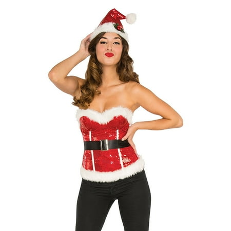 Women Red Deluxe Sequin Sparkly Christmas Santa Claus Clausplay Corset
