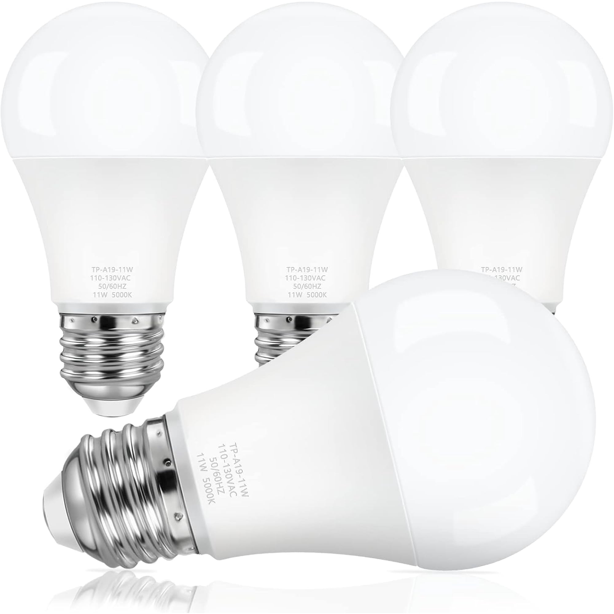 A19 LED Light Bulbs 100 Watt Equivalent, Daylight White 5000K | Efficient 11W, 1100LM, E26 Base Non-Dimmable LED Bulbs, Energy Saving Lightbulb, CRI 85+, 25000+ Hours Lifetime, 4-Pack