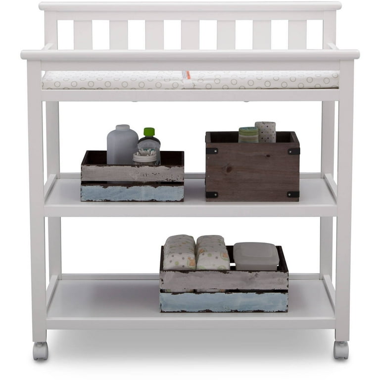 Delta Children Flat Top Changing Table with Casters Greenguard Gold Certified BiancaWhite Walmart