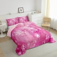 thumbnail image 3 of Manfei Kawaii Ribbon Bow 3 Pieces Queen Comforter Set for Girls Female,Bling Pink Glitter Ultra Soft Bedding Sets,Dreamy Princess Bedding Comforter Set Breathable,Super Cozy Room Decor,Reversible, 3 of 8