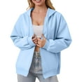 thumbnail image 2 of Mohiass Women Casual Zip Up Fleece Hoodies Relaxed Fit Oversized Sweatshirt with Hood Lightweight Fall Jackets for Women 2025 Light Blue XL, 2 of 5